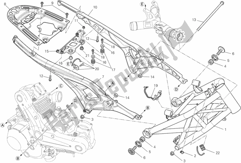 All parts for the Frame of the Ducati Monster 796 ABS Thailand 2014